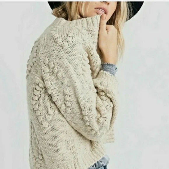 NEW LUCKY BRAND Bobble Diamond Oatmeal Wool Blend Knit Cardigan Sweater - Picture 2 of 9